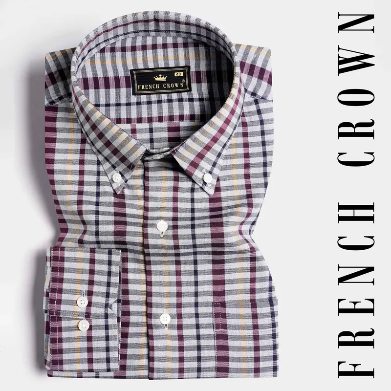 Nickel Gray And Tamarind Maroon Twill Checkered Premium Cotton Shirt 7