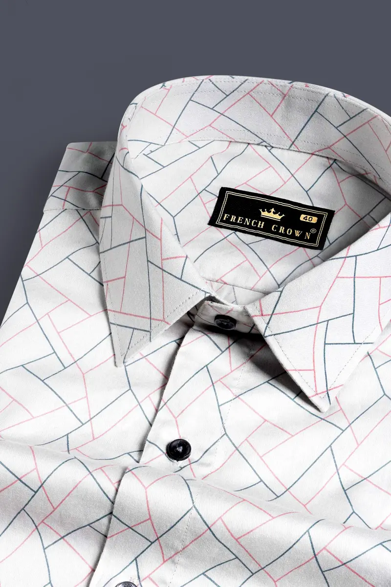 Nickel Grey And Petite Pink Geometric Printed Subtle Sheen Super Soft Premium Cotton Shirt 1