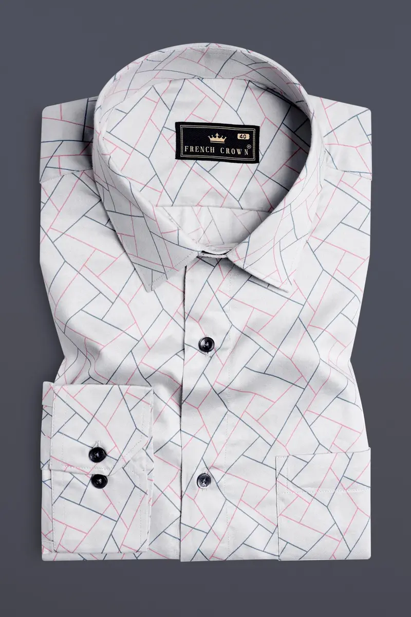 Nickel Grey And Petite Pink Geometric Printed Subtle Sheen Super Soft Premium Cotton Shirt 3