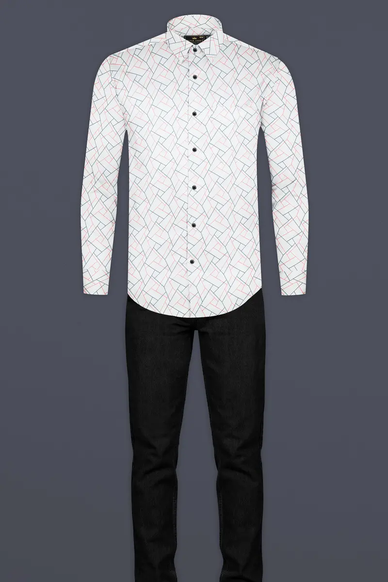 Nickel Grey And Petite Pink Geometric Printed Subtle Sheen Super Soft Premium Cotton Shirt 6