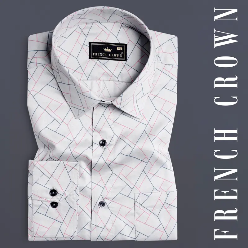 Nickel Grey And Petite Pink Geometric Printed Subtle Sheen Super Soft Premium Cotton Shirt 7