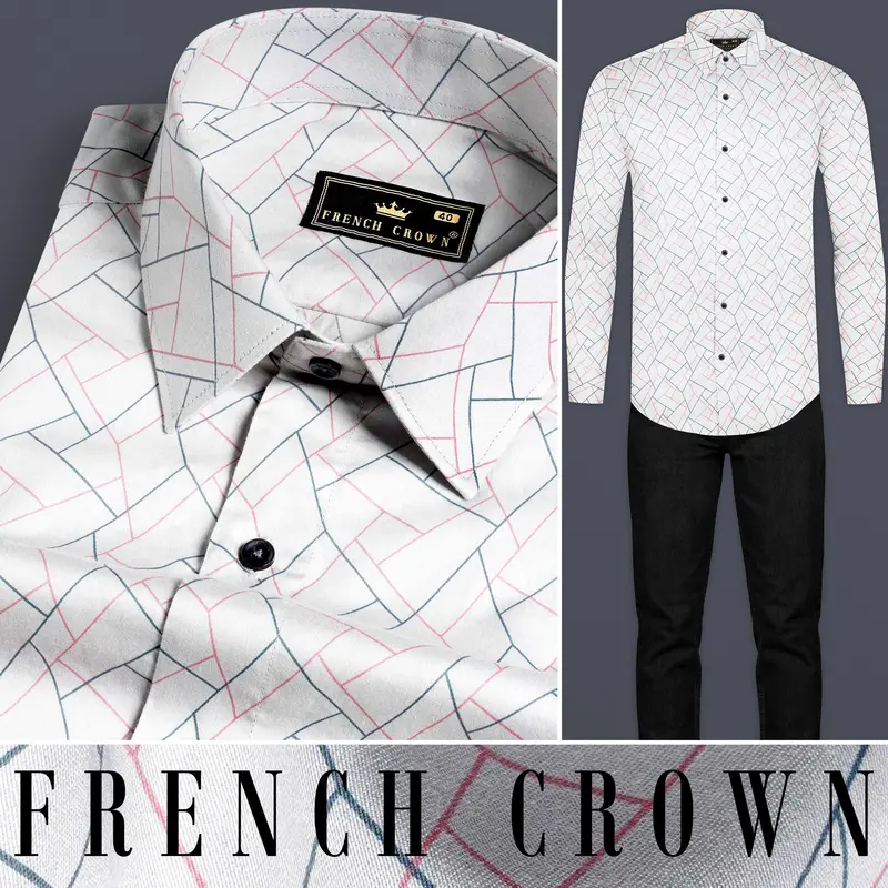 Nickel Grey And Petite Pink Geometric Printed Subtle Sheen Super Soft Premium Cotton Shirt 8