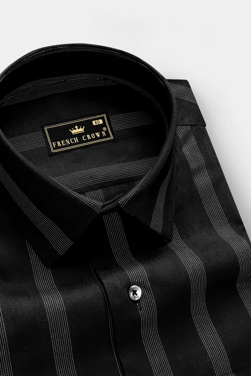 Nightshade-Jade Black Peking Striped Dobby Textured Premium Giza Cotton Dress Shirt 1