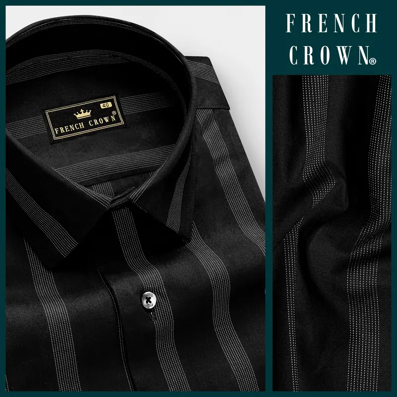 Nightshade-Jade Black Peking Striped Dobby Textured Premium Giza Cotton Dress Shirt 8