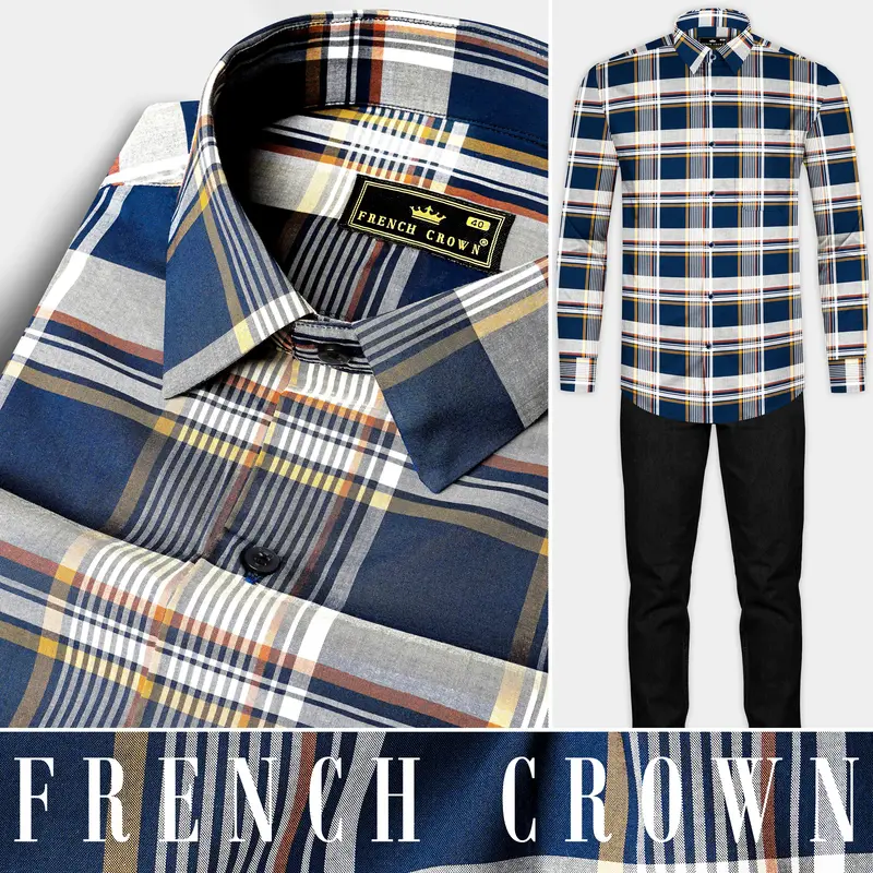 Nile Blue And Iron Gray Plaid Giza Cotton Shirt 10