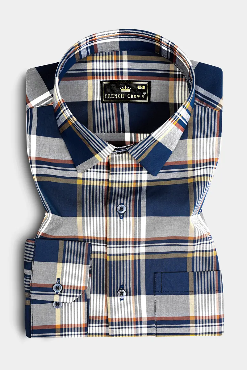 Nile Blue And Iron Gray Plaid Giza Cotton Shirt 3