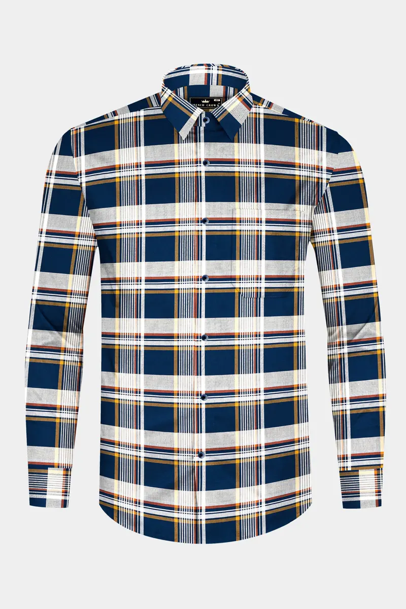 Nile Blue And Iron Gray Plaid Giza Cotton Shirt 4