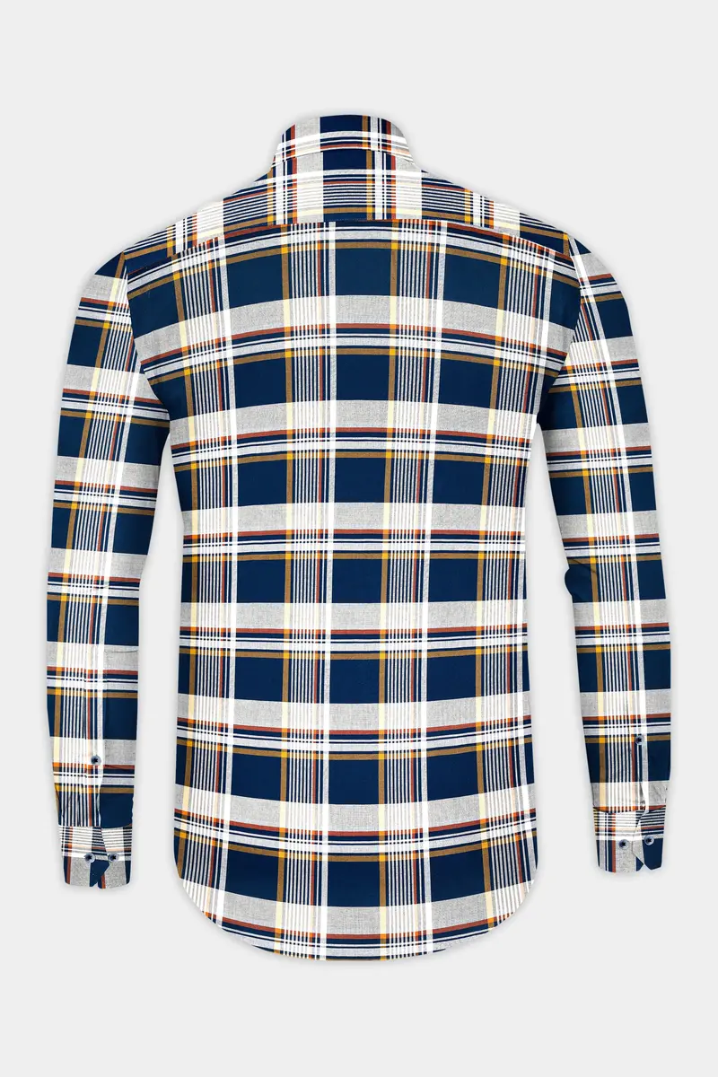 Nile Blue And Iron Gray Plaid Giza Cotton Shirt 5