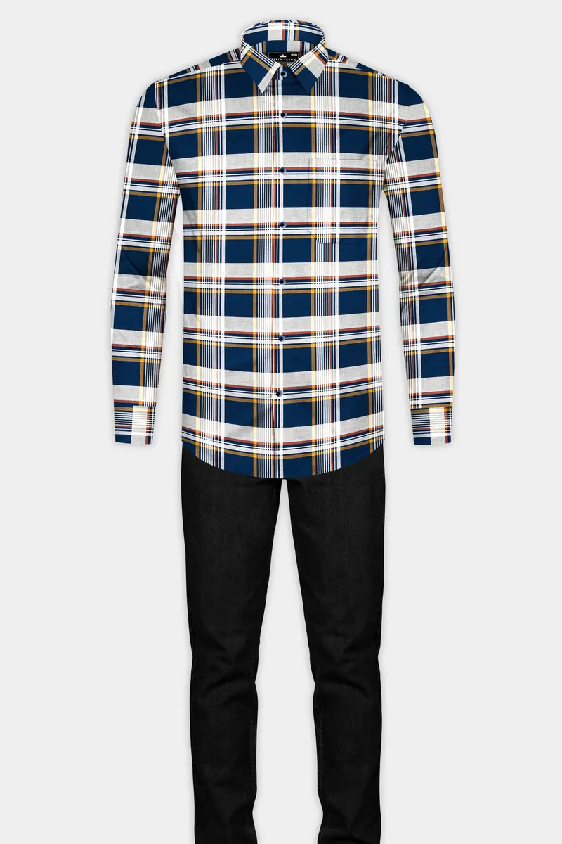 Nile Blue And Iron Gray Plaid Giza Cotton Shirt 6