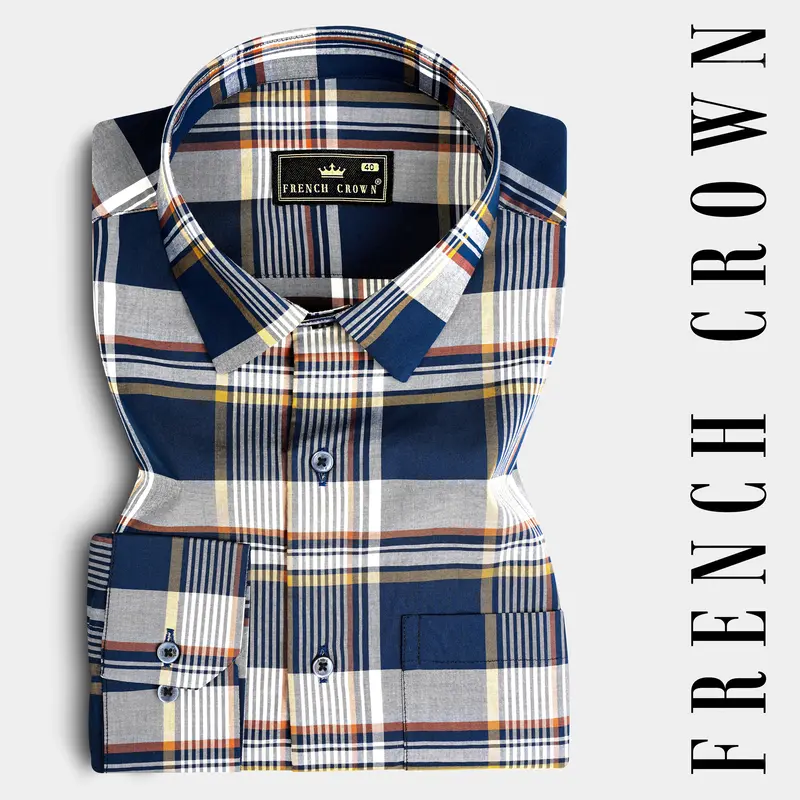 Nile Blue And Iron Gray Plaid Giza Cotton Shirt 7