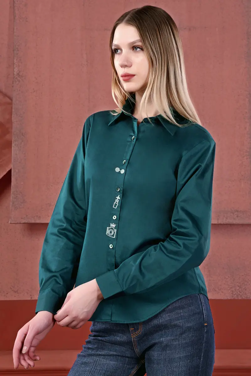 Nile Blue Elements Embroidered Premium Cotton Shirt 6
