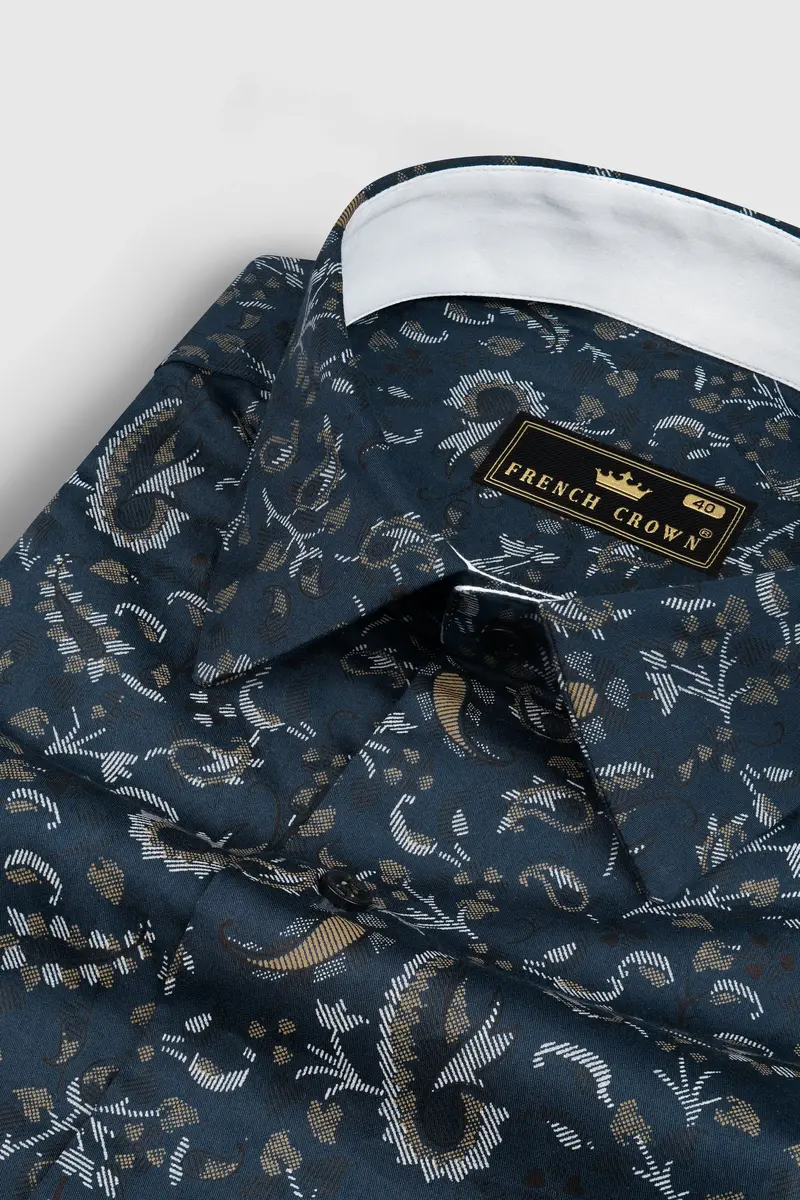 Nile Blue Leaf Printed Super Soft Premium Cotton Shirt 1