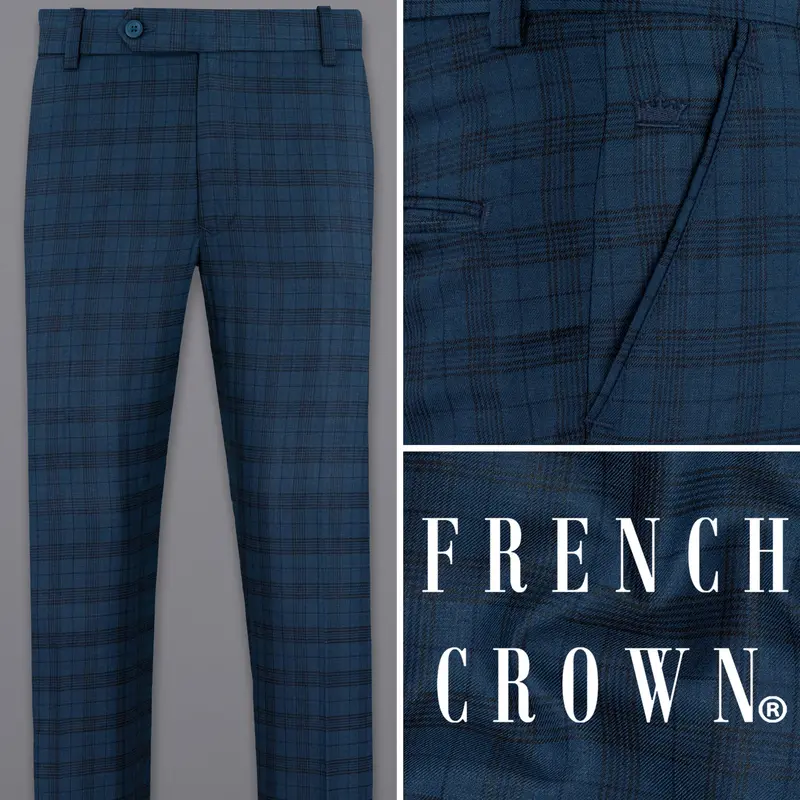 Nile Blue Plaid Wool Rich Pant 1