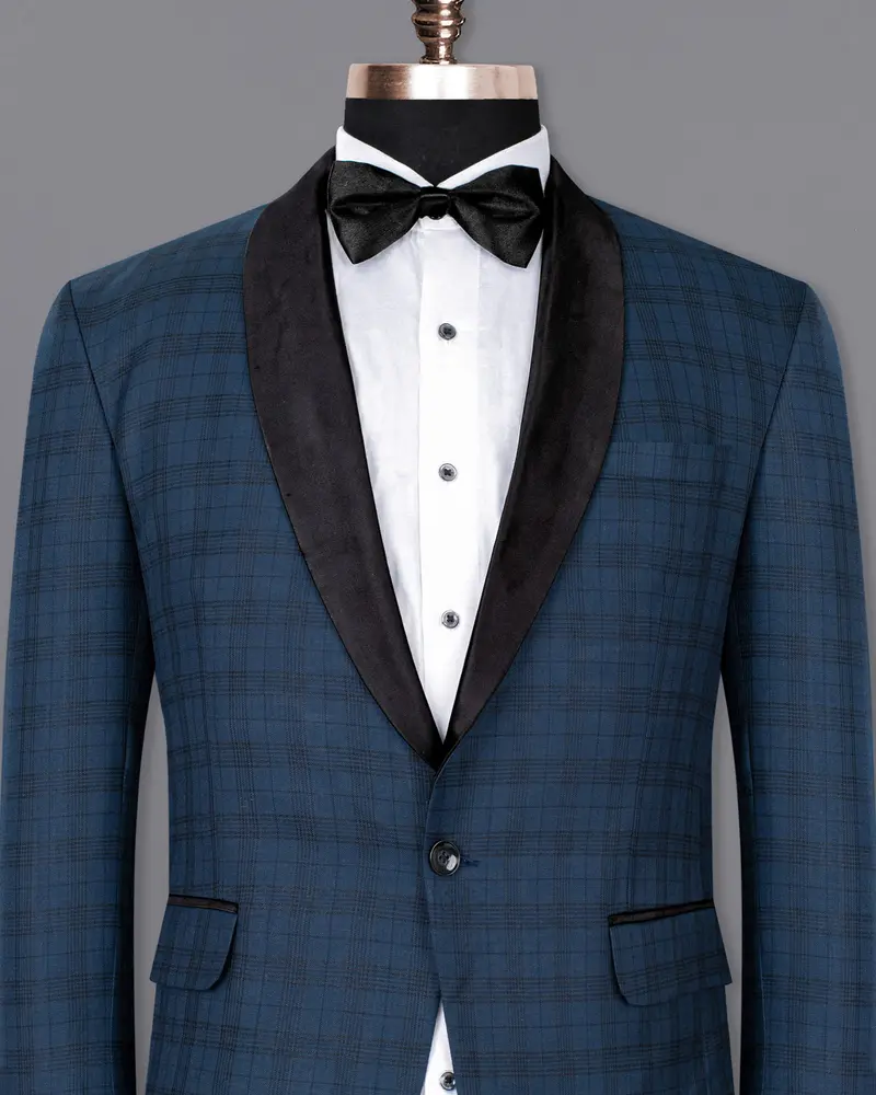 Nile Blue Plaid Wool Rich Tuxedo Blazer 2