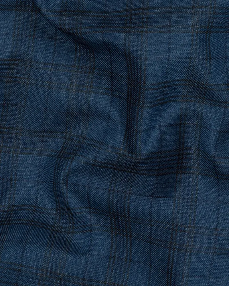 Nile Blue Plaid Wool Rich Tuxedo Blazer 3