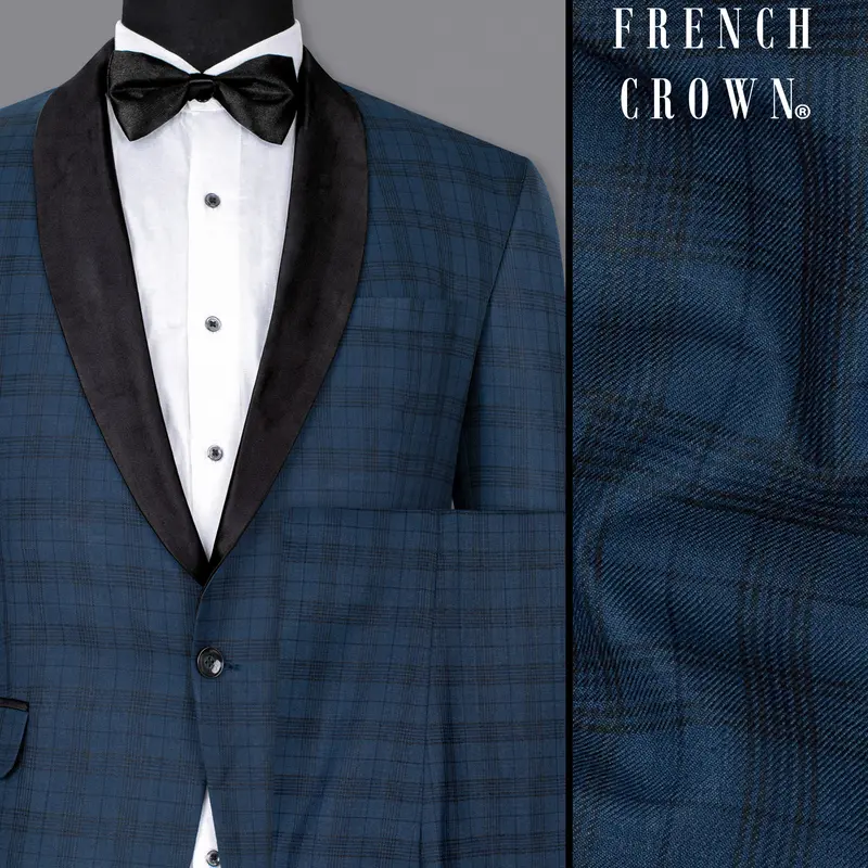 Nile Blue Plaid Wool Rich Tuxedo Suit 1