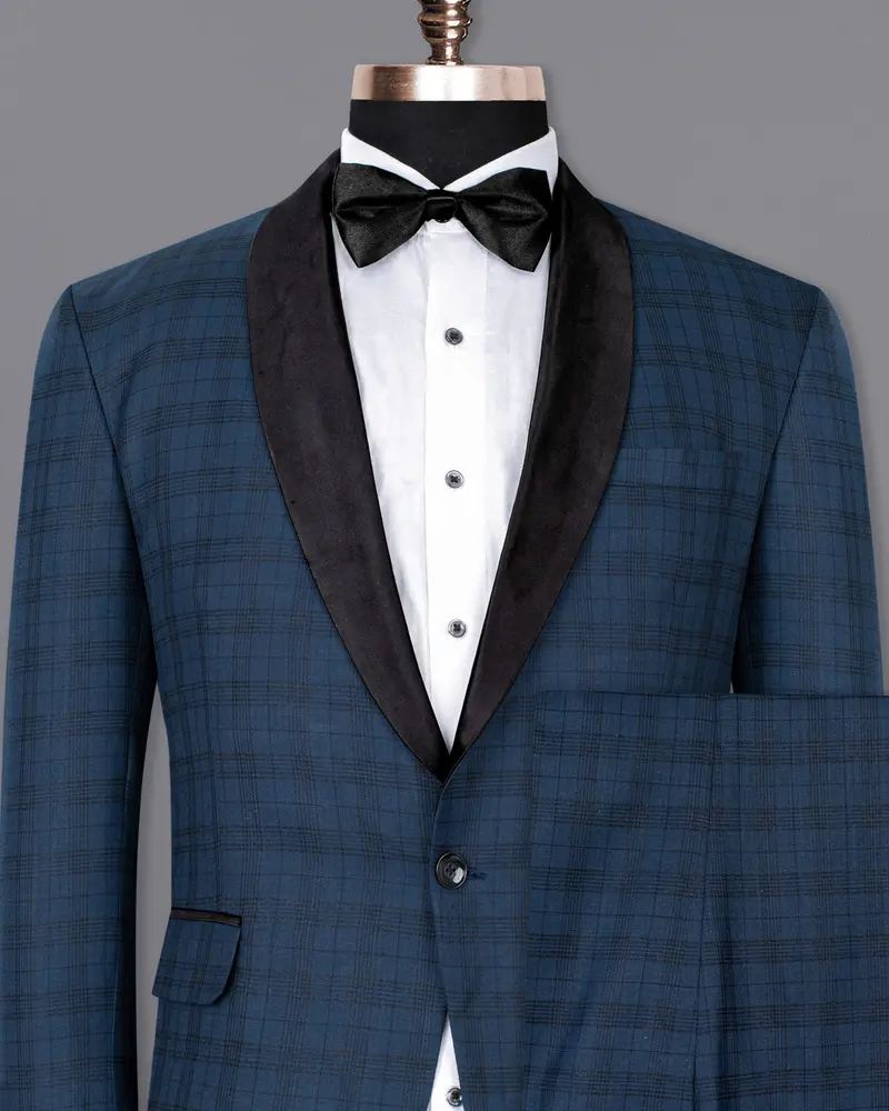 Nile Blue Plaid Wool Rich Tuxedo Suit 2