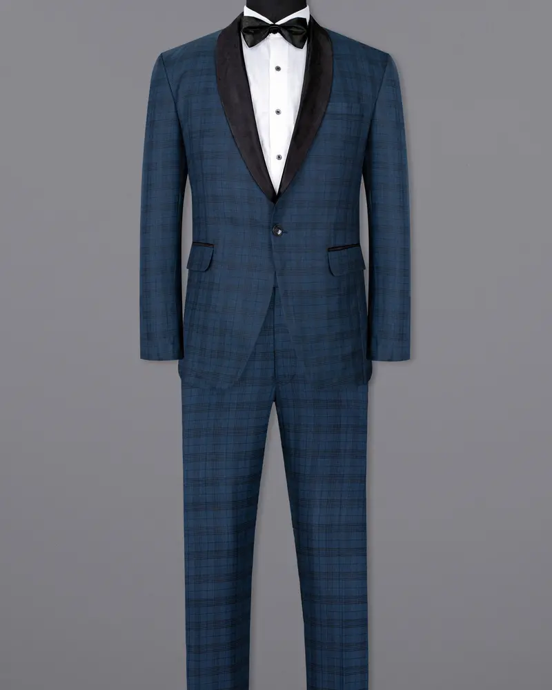 Nile Blue Plaid Wool Rich Tuxedo Suit 4