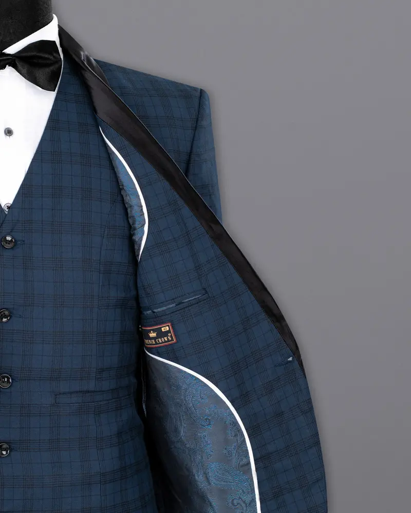 Nile Blue Plaid Wool Rich Tuxedo Suit 8