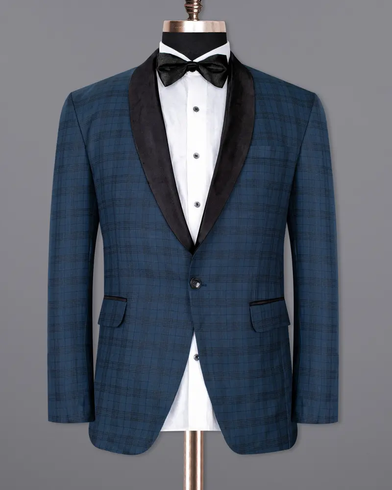 Nile Blue Plaid Wool Rich Tuxedo Suit 9