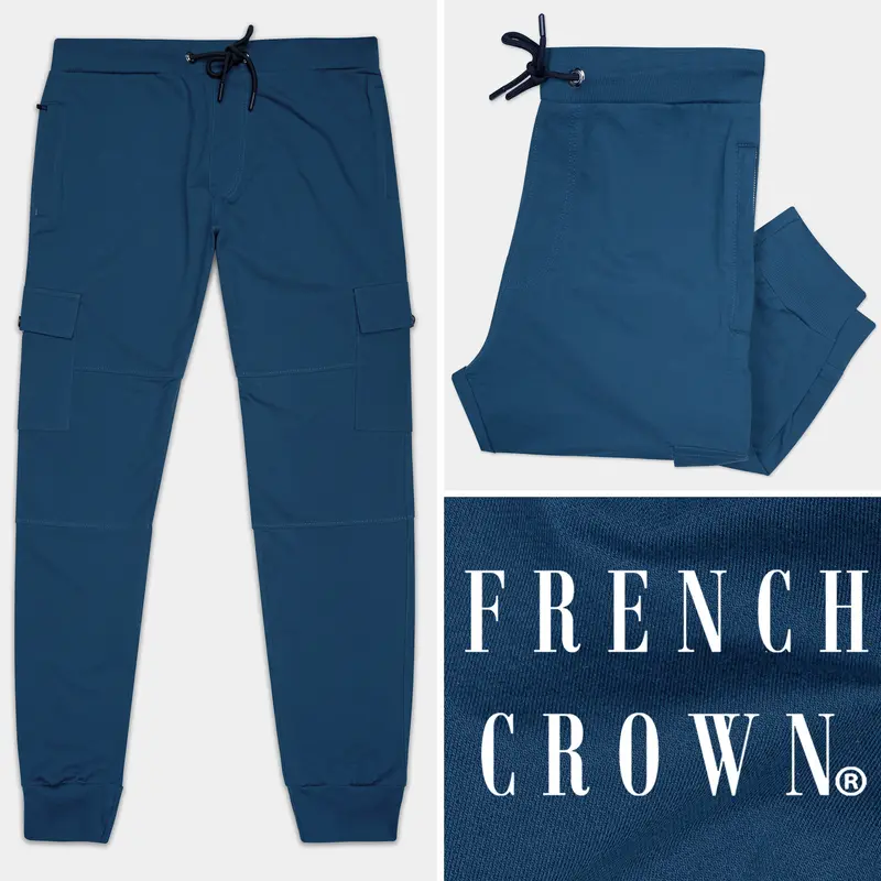 Nile Blue Premium French Terry Cotton Cargo Joggers 1