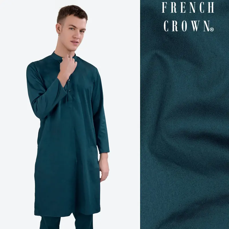Nile Blue Subtle Sheen Super Soft Premium Cotton Kurta 1
