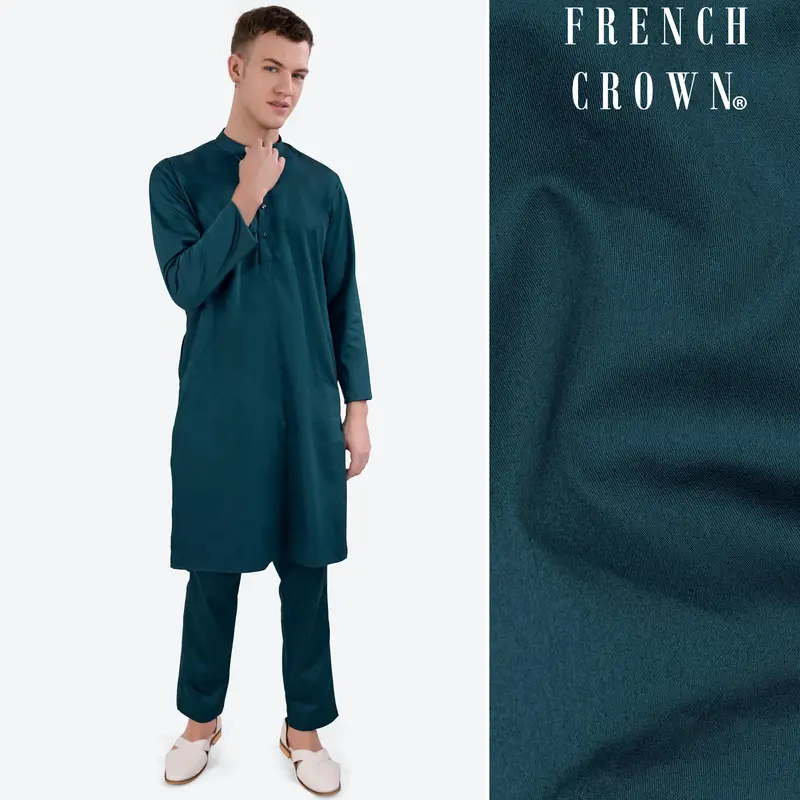 Nile Blue Subtle Sheen Super Soft Premium Cotton Kurta Set 1