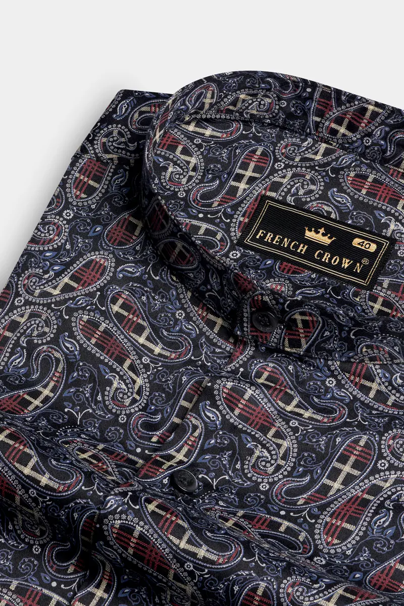 Nile Blue With Jade Black Multicolour Paisley Printed Super Soft Premium Cotton Shirt 1