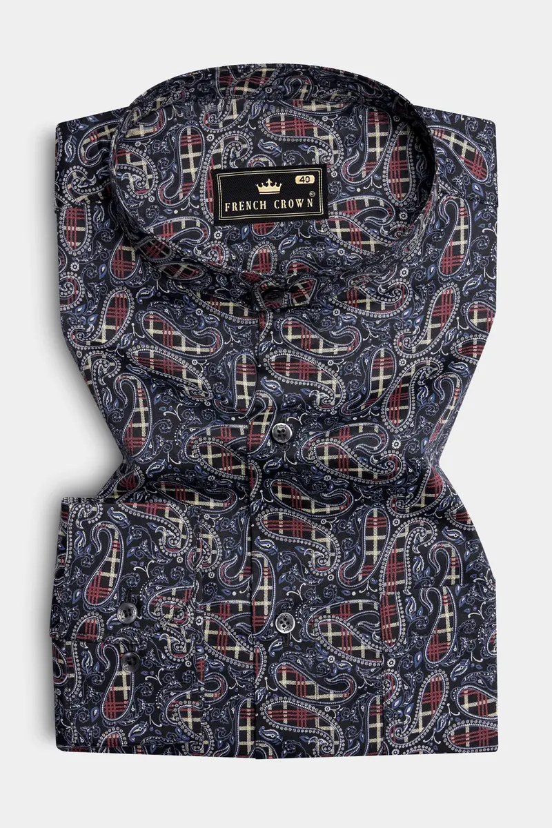 Nile Blue With Jade Black Multicolour Paisley Printed Super Soft Premium Cotton Shirt 3