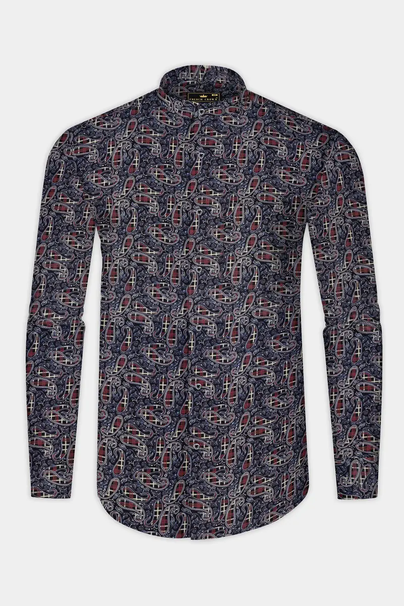 Nile Blue With Jade Black Multicolour Paisley Printed Super Soft Premium Cotton Shirt 4