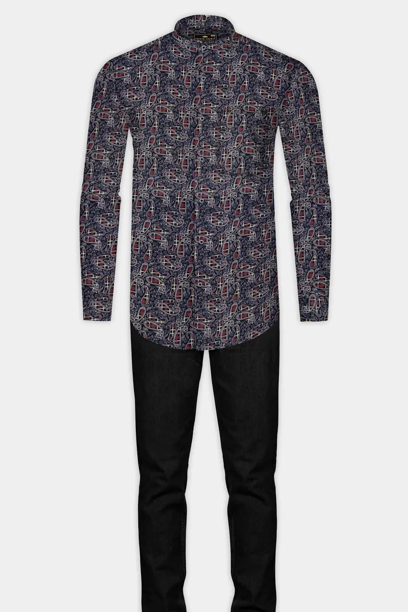 Nile Blue With Jade Black Multicolour Paisley Printed Super Soft Premium Cotton Shirt 6