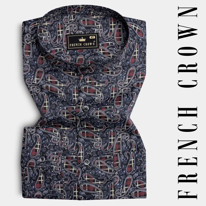 Nile Blue With Jade Black Multicolour Paisley Printed Super Soft Premium Cotton Shirt 7
