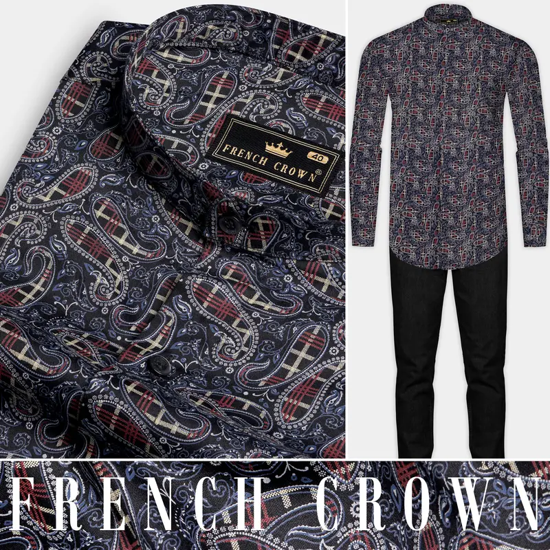 Nile Blue With Jade Black Multicolour Paisley Printed Super Soft Premium Cotton Shirt 8