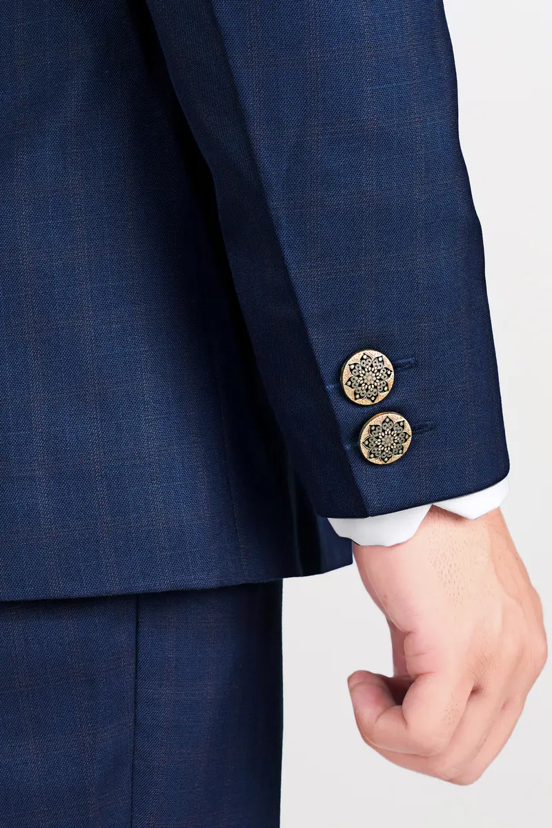 Nile Blue Wool Rich Cross Placket Bandhgala Blazer 6