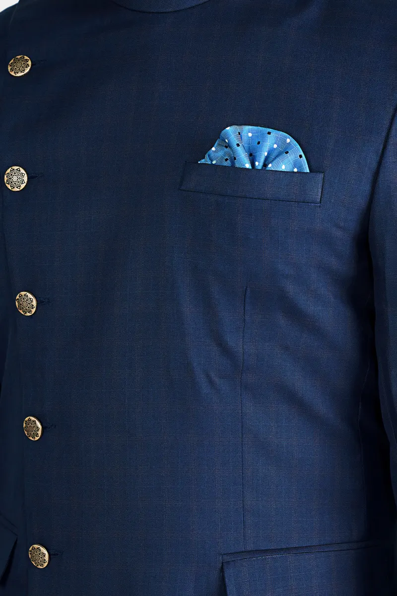 Nile Blue Wool Rich Cross Placket Bandhgala Blazer 7