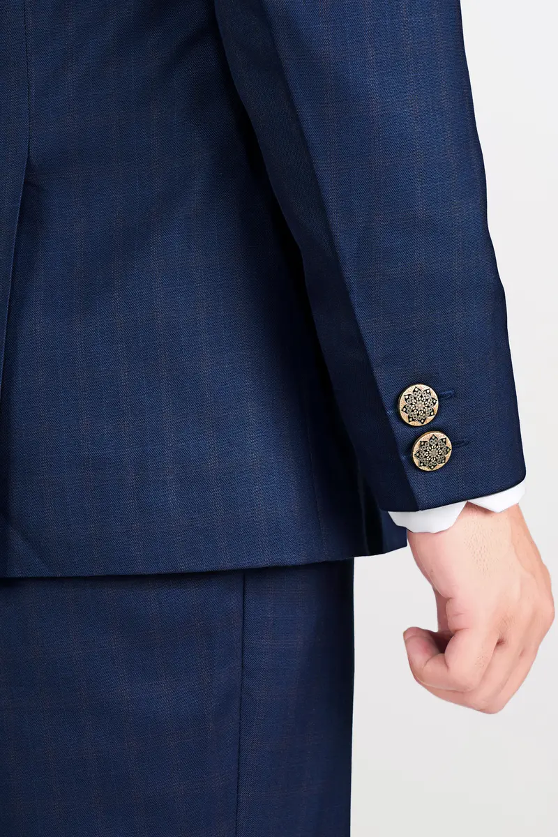 Nile Blue Wool Rich Cross Placket Bandhgala Suit 10