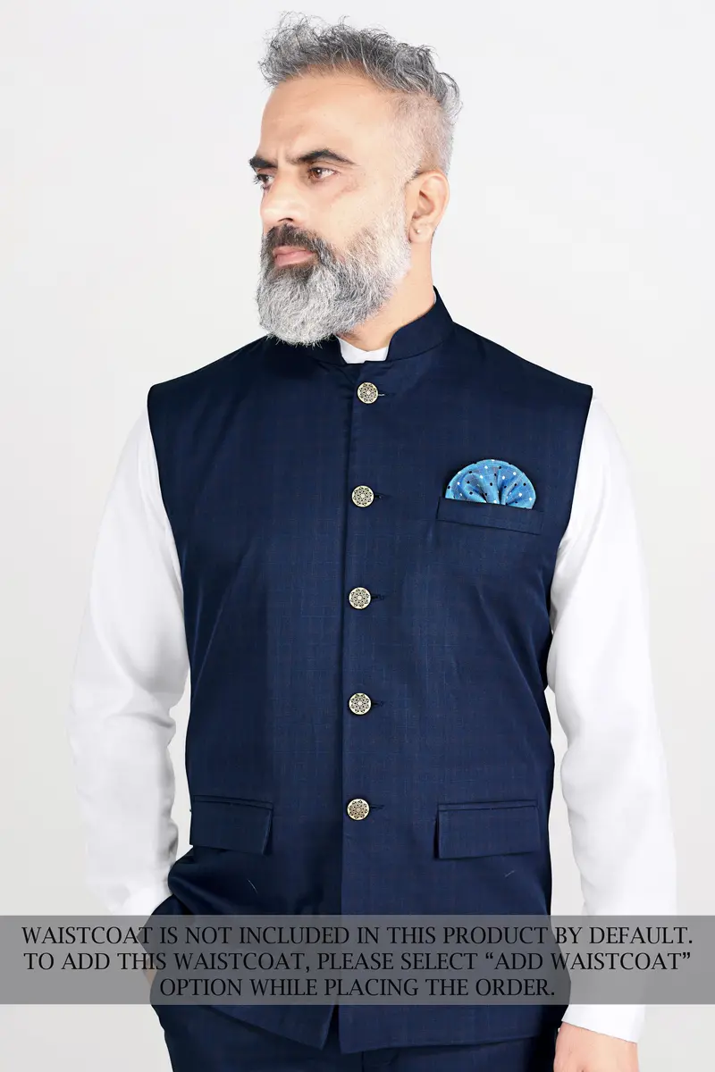 Nile Blue Wool Rich Cross Placket Bandhgala Suit 14