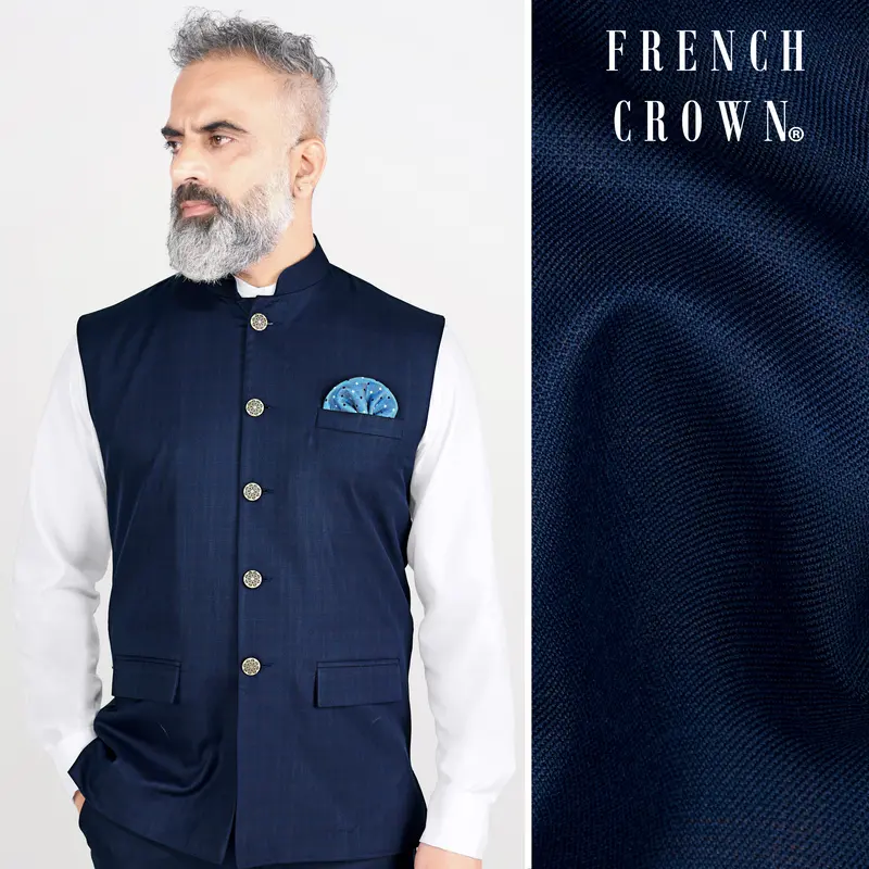Nile Blue Wool Rich Nehru Jacket 1