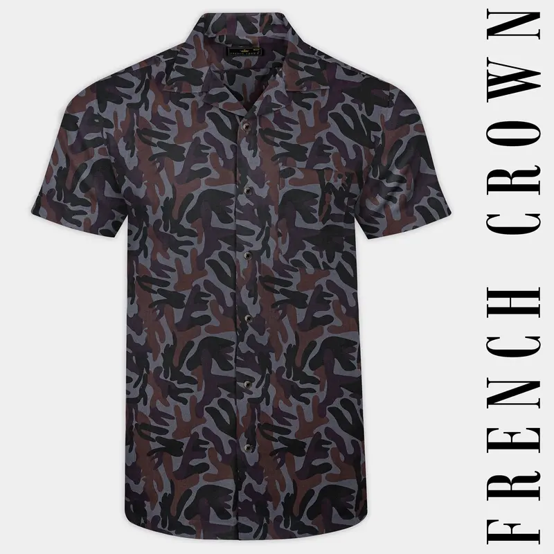 Ninja Gray And Taupe Brown Camouflage Printed Royal Oxford Premium Cotton Shirt 1