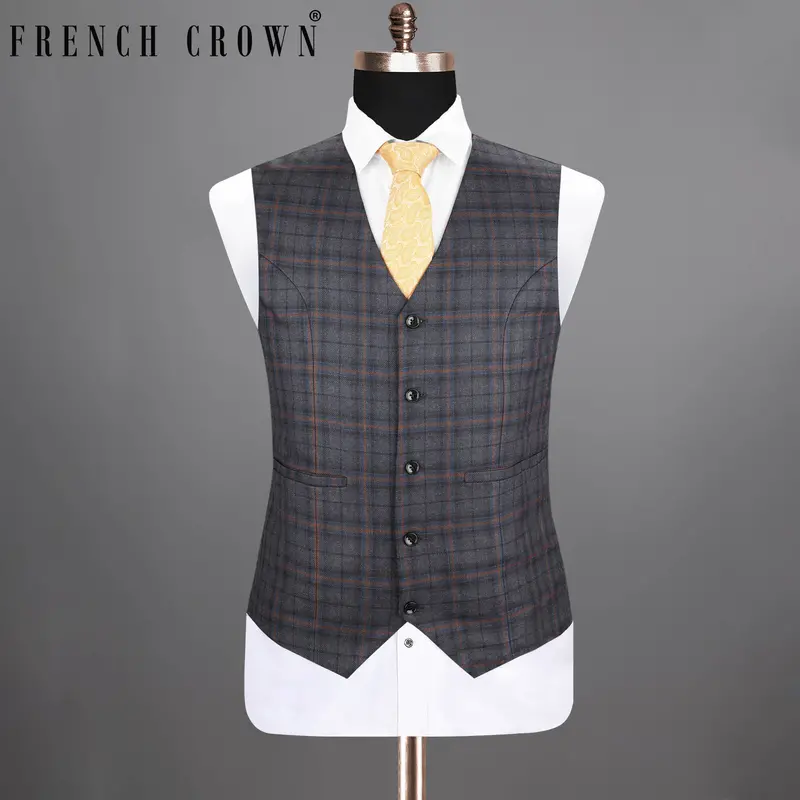 Ninja Grey Windowpane Wool Rich Waistcoat 1