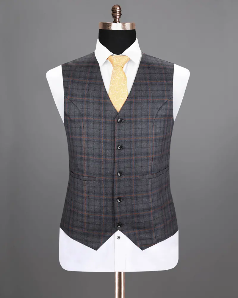 Ninja Grey Windowpane Wool Rich Waistcoat 2
