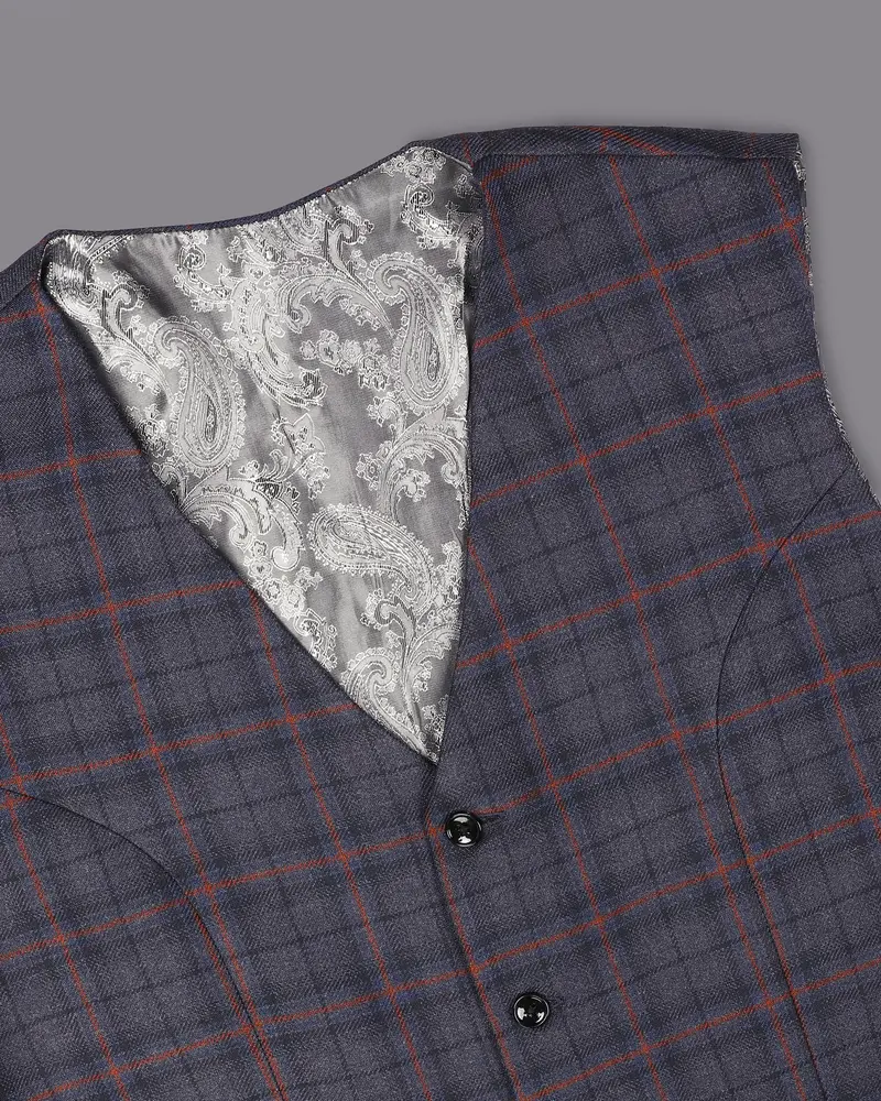 Ninja Grey Windowpane Wool Rich Waistcoat 4