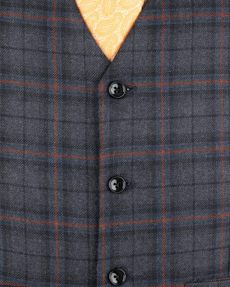 Ninja Grey Windowpane Wool Rich Waistcoat 5