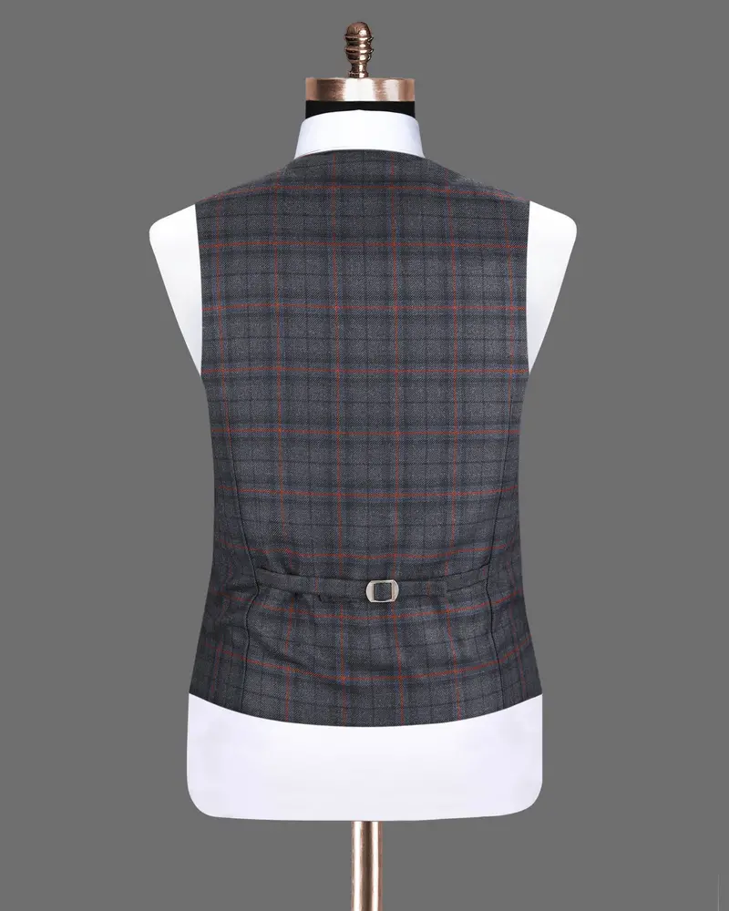 Ninja Grey Windowpane Wool Rich Waistcoat 6