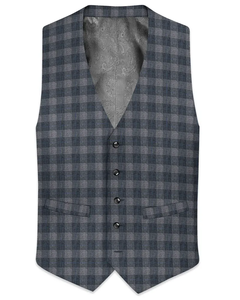 Nobel And Chicago Grey Plaid Wool Rich Waistcoat 1