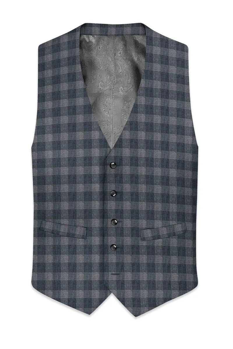 Nobel And Chicago Grey Plaid Wool Rich Waistcoat 2