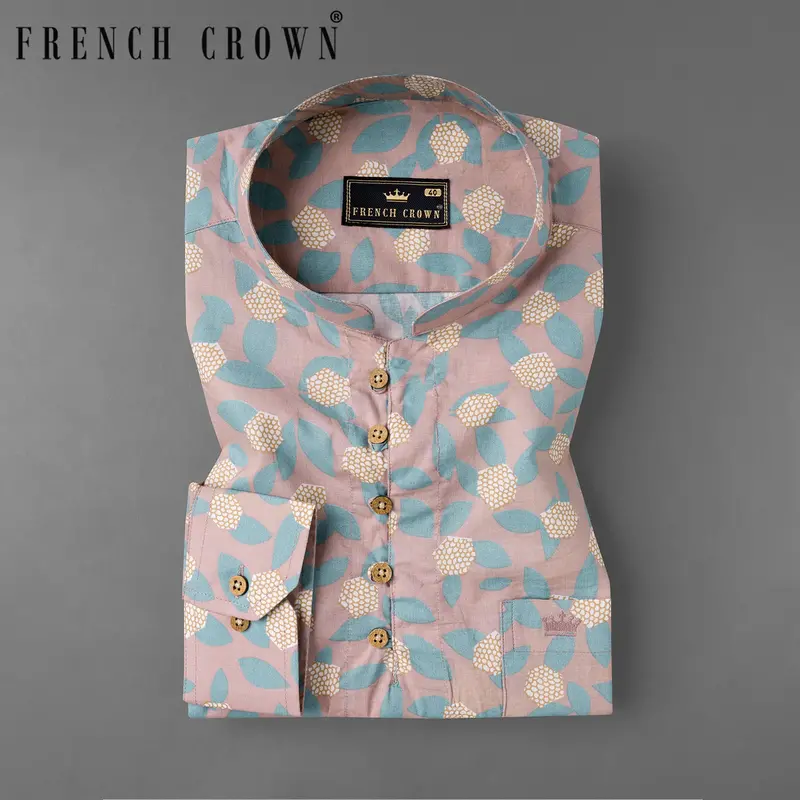 Nobel And Neptune Blue Floral Printed Premium Cotton Kurta Shirt 1
