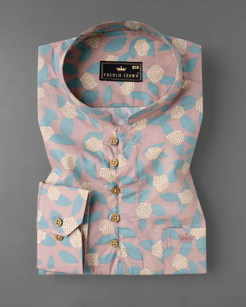 Nobel And Neptune Blue Floral Printed Premium Cotton Kurta Shirt 2