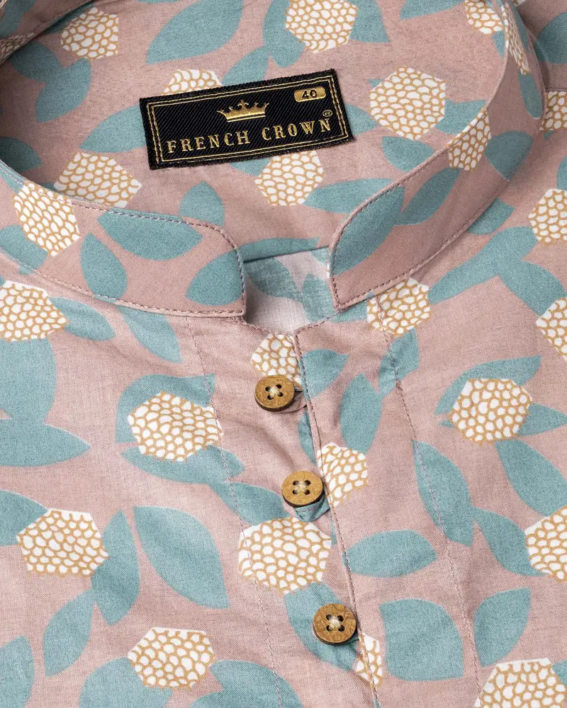Nobel And Neptune Blue Floral Printed Premium Cotton Kurta Shirt 4