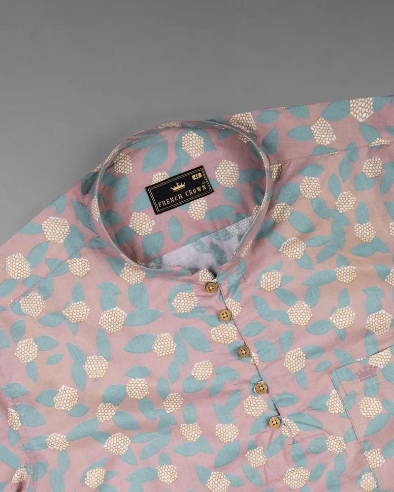 Nobel And Neptune Blue Floral Printed Premium Cotton Kurta Shirt 5